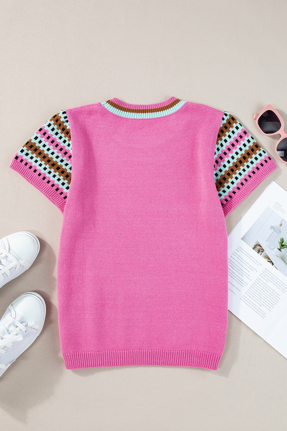 PINK SOFT TOP WITH PATTERNED SLEEVE