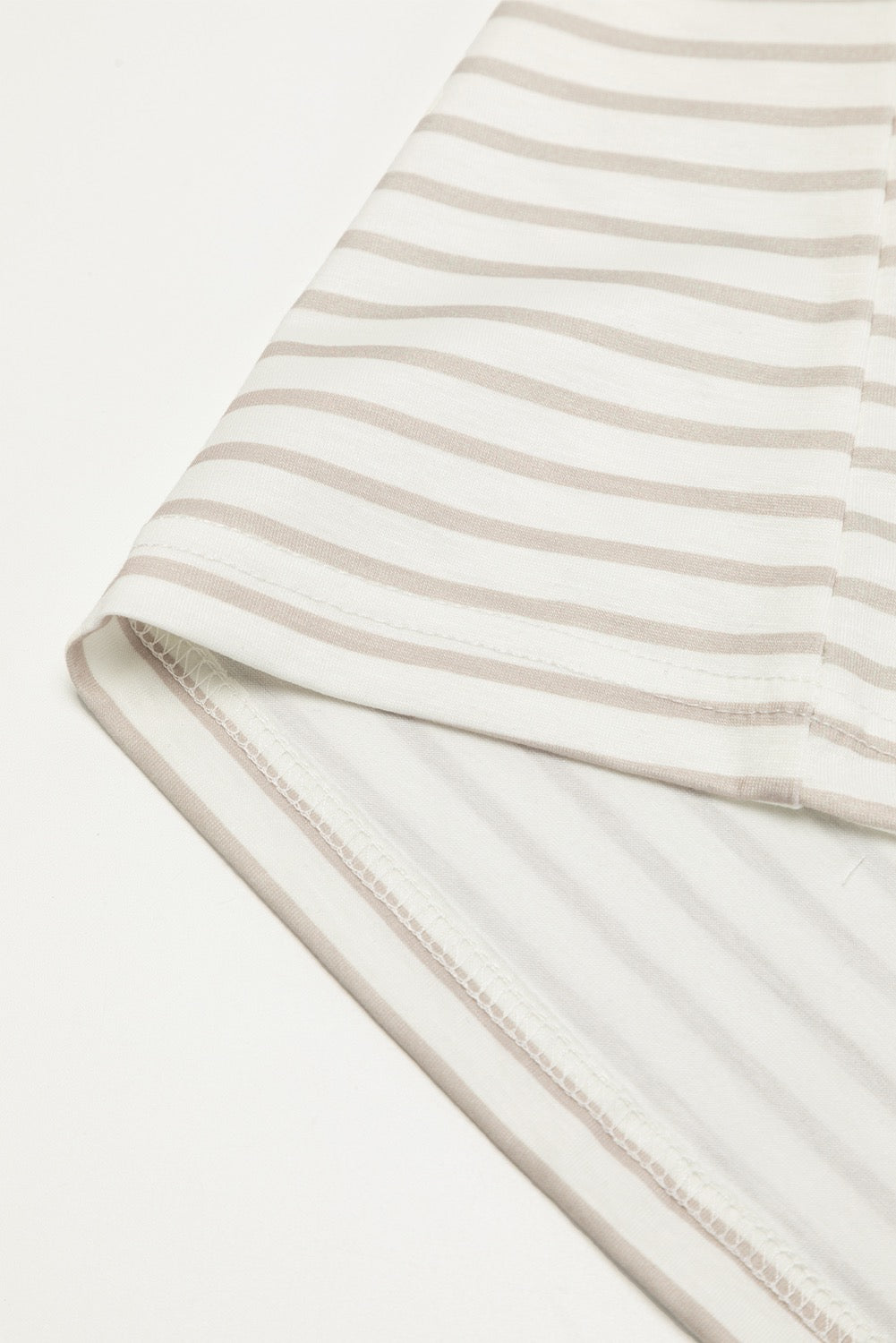 TAN STRIPED LACE RUFFLE SLEEVE TOP