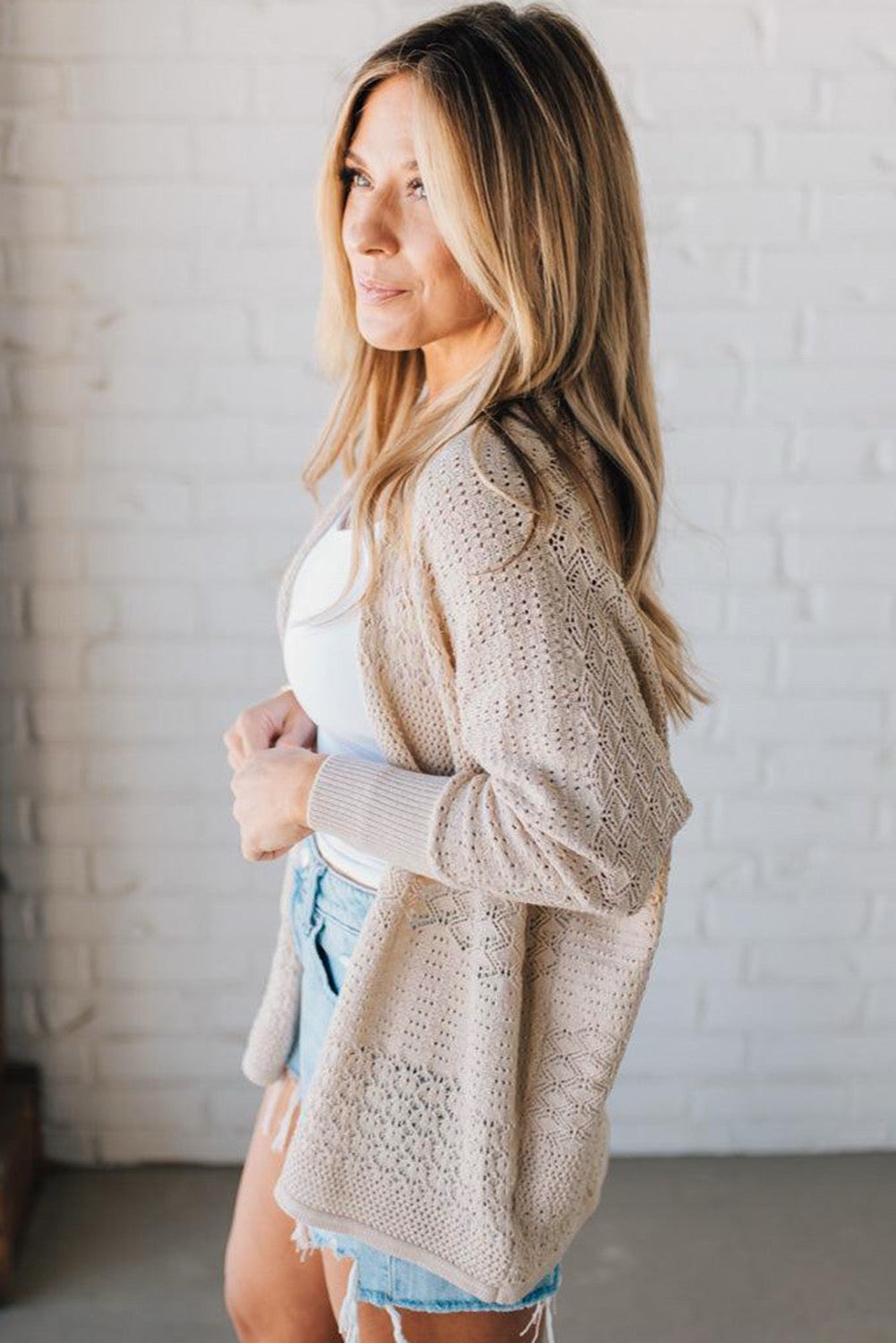 PREORDER CREAM MIXED PATTERN OPEN FRONT CARDIGAN