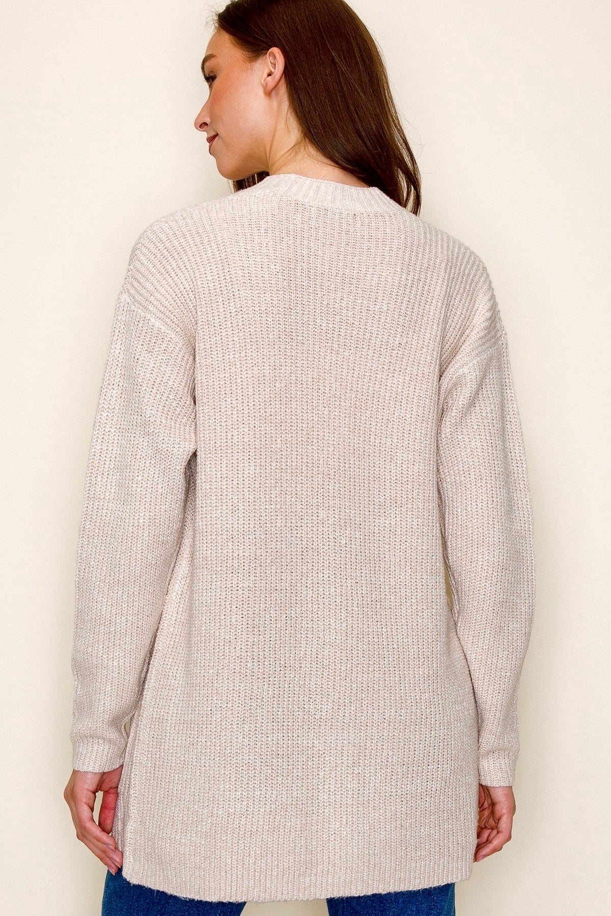 OATMEAL OPEN FRONT POCKET SWEATER CARDIGAN
