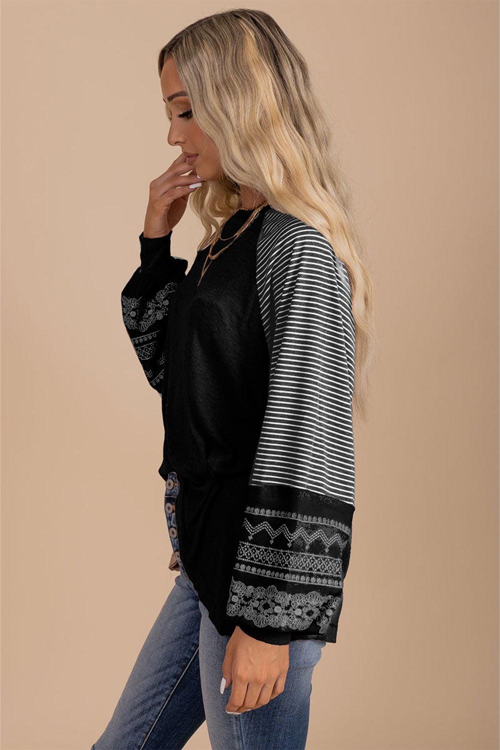 PREORDER BLACK RAGLAN STRIPED LOOSE SLEEVE TOP