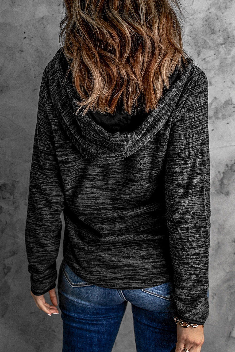 BLACK HEATHER SNAP BUTTON HOODED PULLOVER