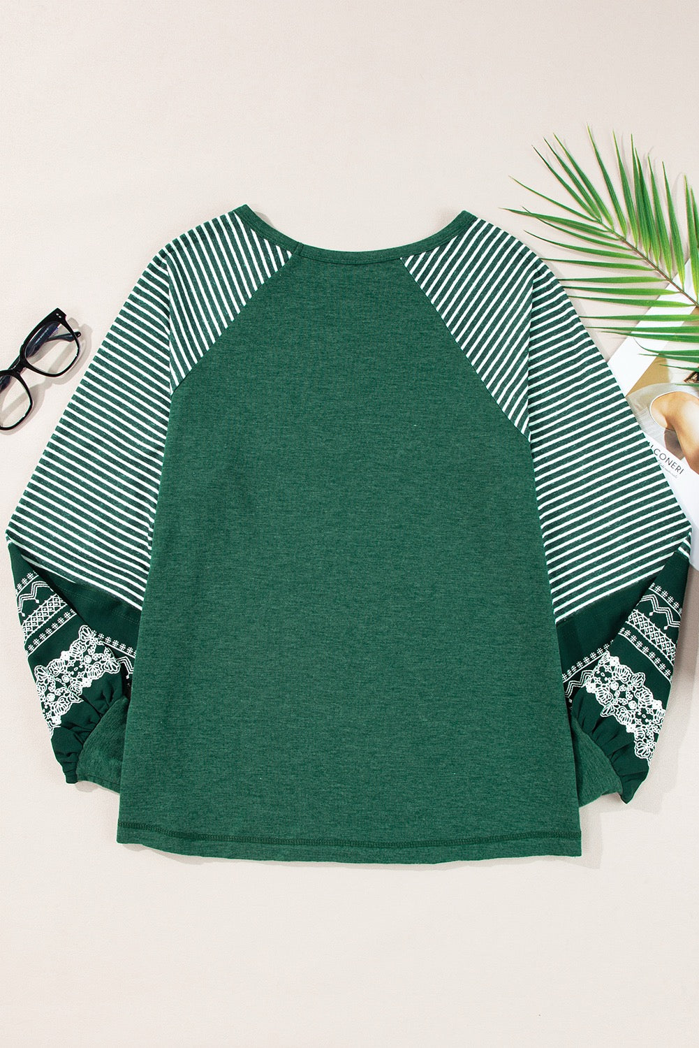 PREORDER DEEP GREEN RAGLAN STRIPED LOOSE SLEEVE TOP