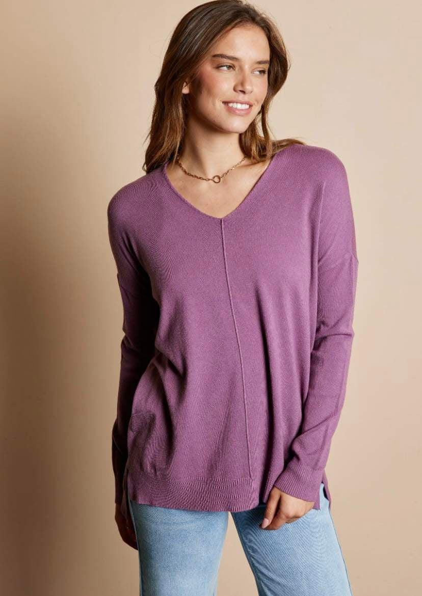 DARK MAUVE SOFT TOUCH SEAM DETAIL SWEATER