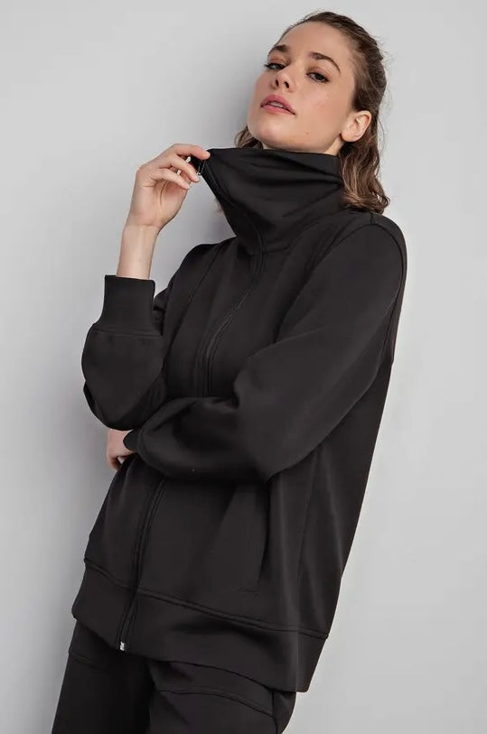 BLACK MODAL POLY FULL ZIP JACKET