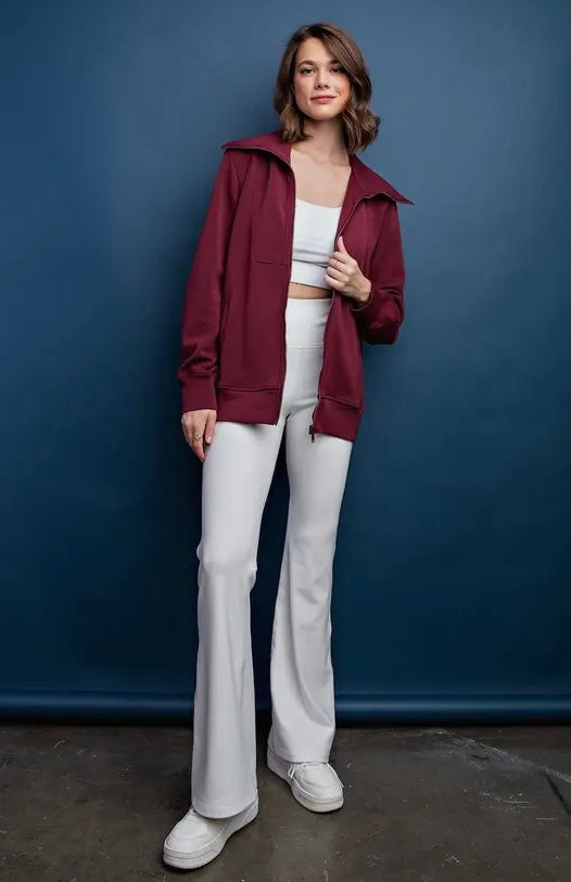 WINE MODAL POLY FULL ZIP JACKET