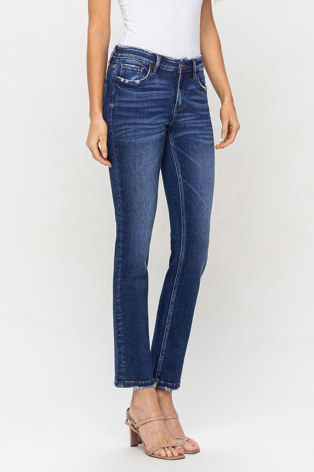 FLYING MONKEY MID-RISE ANKLE SLIM STRAIGHT DENIM