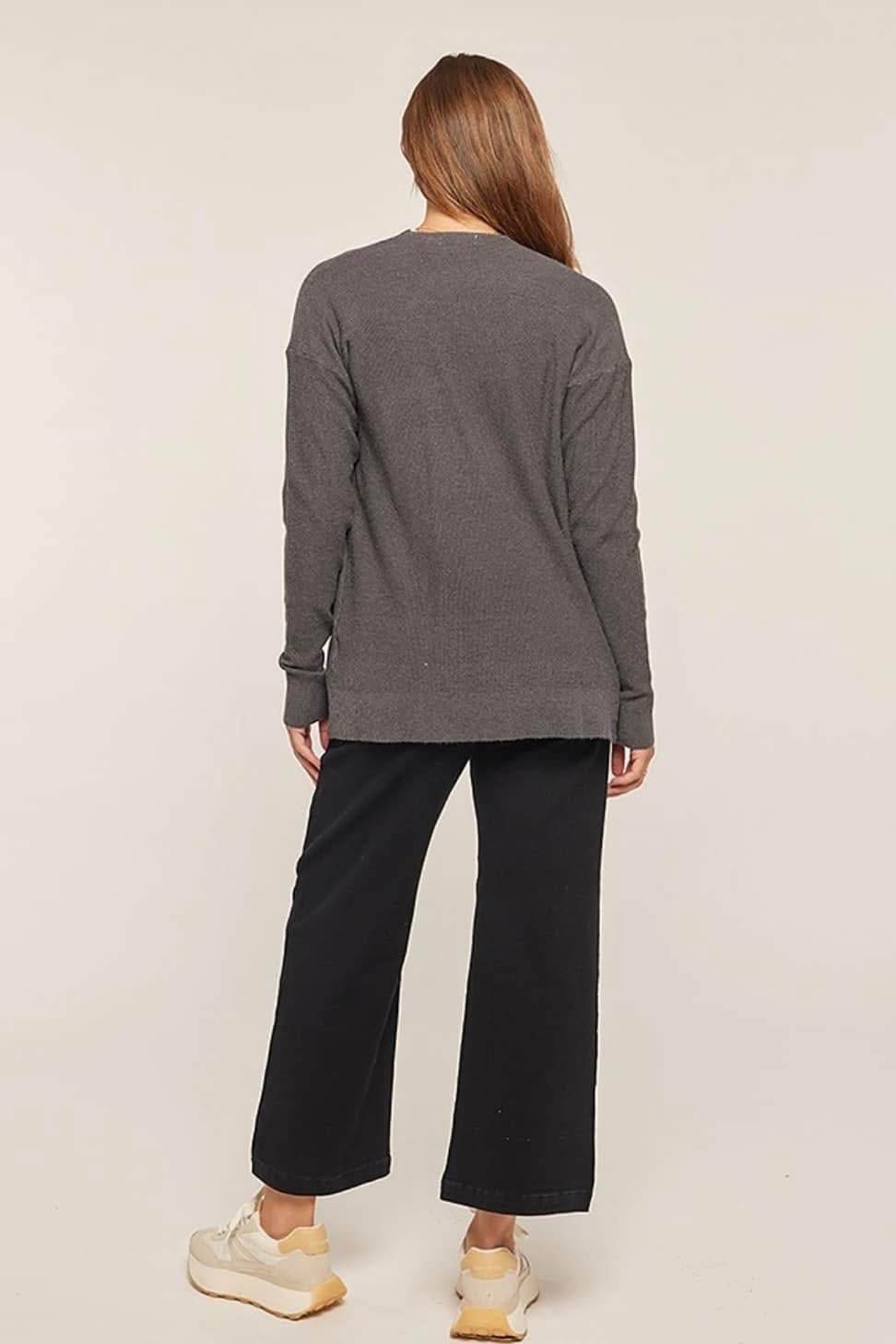 CHARCOAL WAFFLE TEXTURED SOFT TOUCH SWEATER CARDIGAN