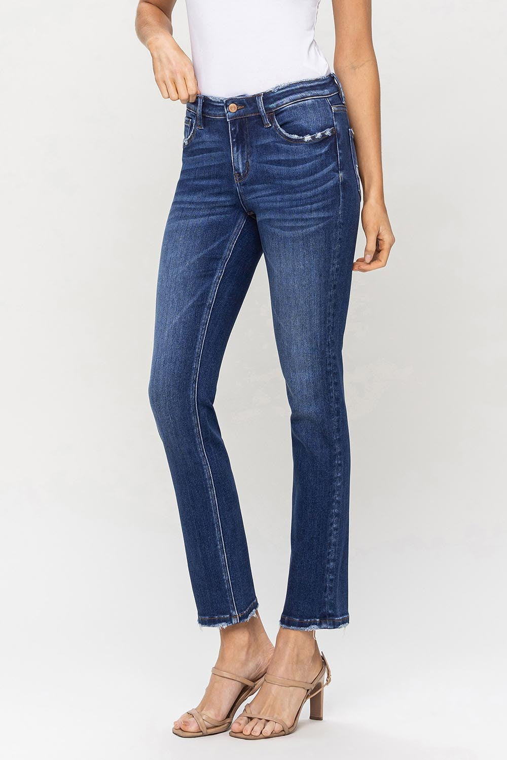 FLYING MONKEY MID-RISE ANKLE SLIM STRAIGHT DENIM