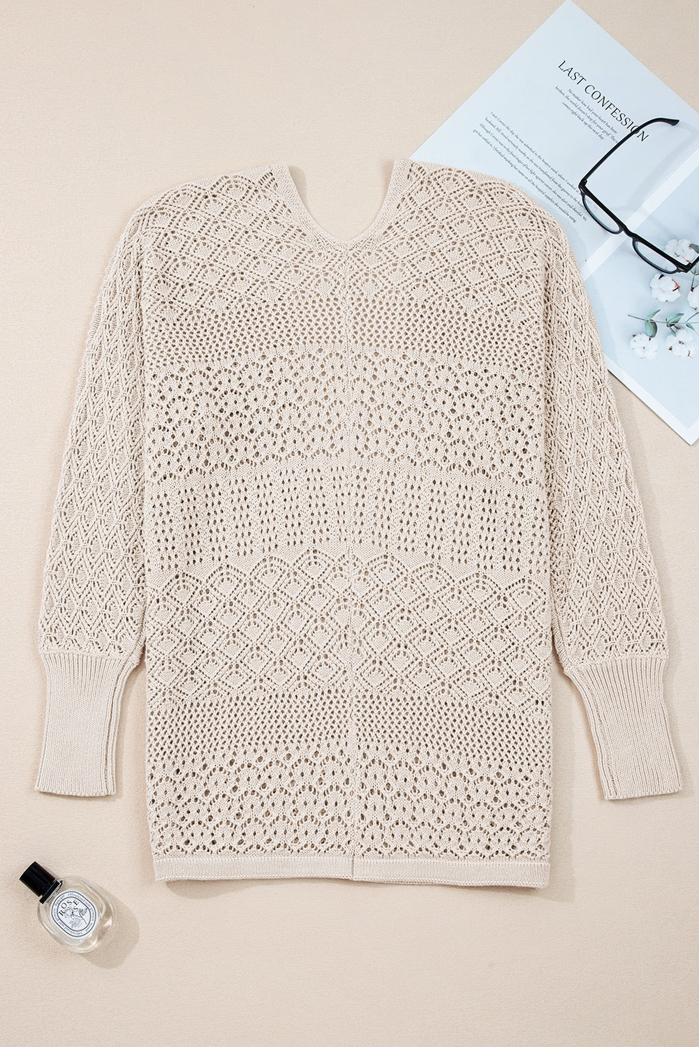 PREORDER CREAM MIXED PATTERN OPEN FRONT CARDIGAN