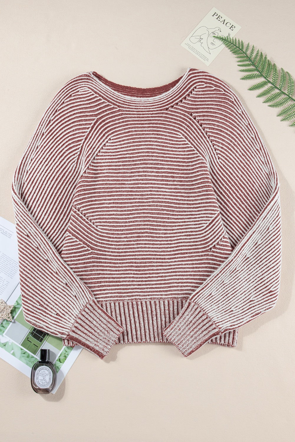 PREORDER RED DAHLIA STRIPED RIBBED KNIT BOATNECK BAGGY SWEATER