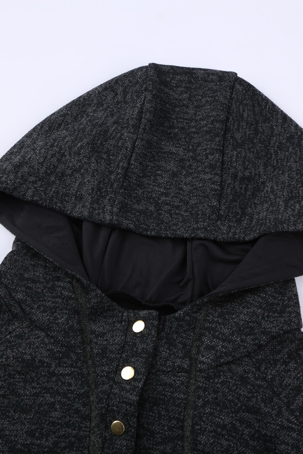 BLACK HEATHER SNAP BUTTON HOODED PULLOVER