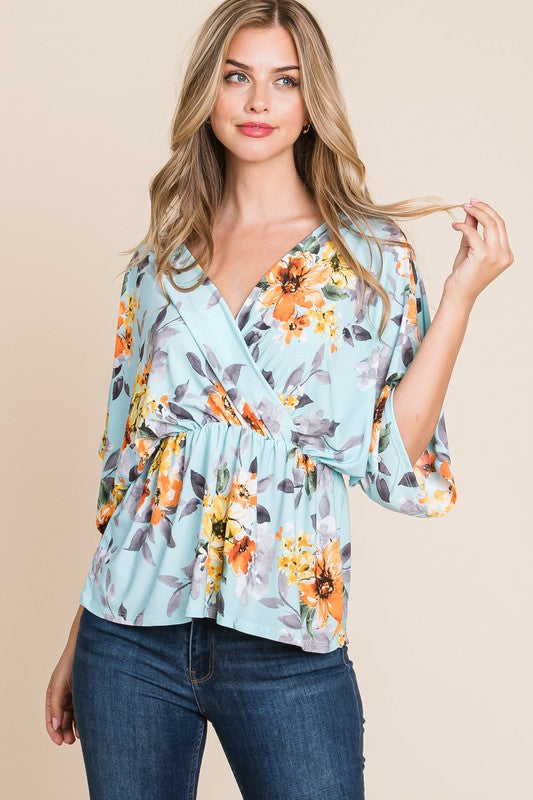 SKY BLUE FLORAL WRAP TUNIC