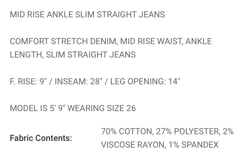 FLYING MONKEY MID-RISE ANKLE SLIM STRAIGHT DENIM