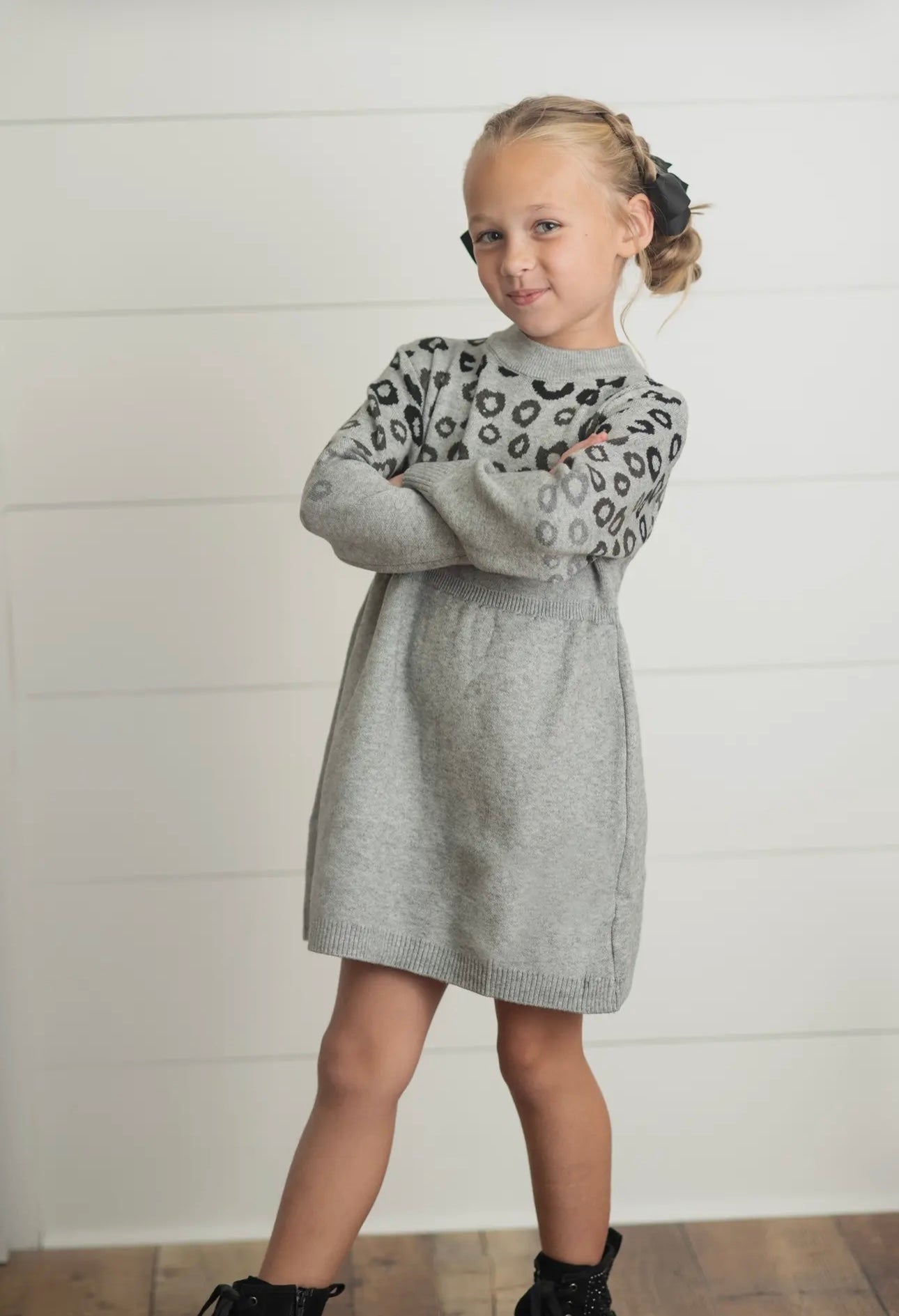 KIDS LEOPARD SWEATER DRESS