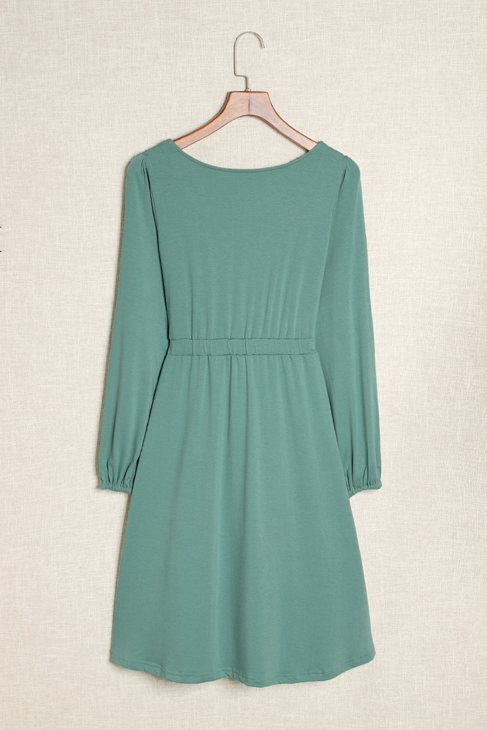 GREEN BUTTON DOWN LONG SLEEVE DRESS