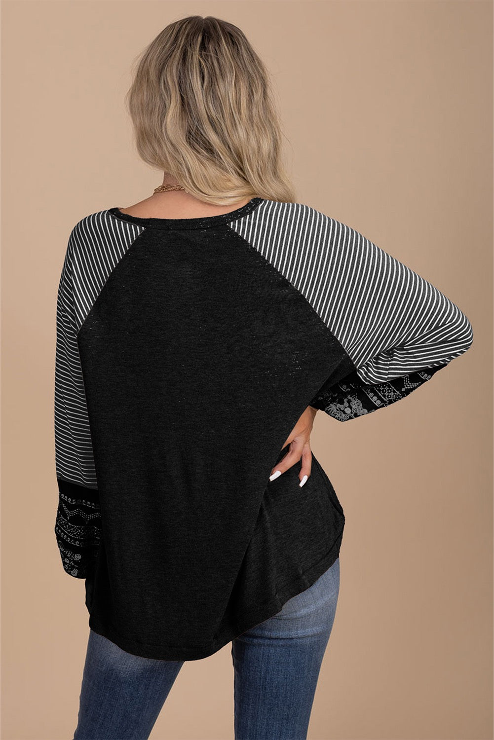 PREORDER BLACK RAGLAN STRIPED LOOSE SLEEVE TOP