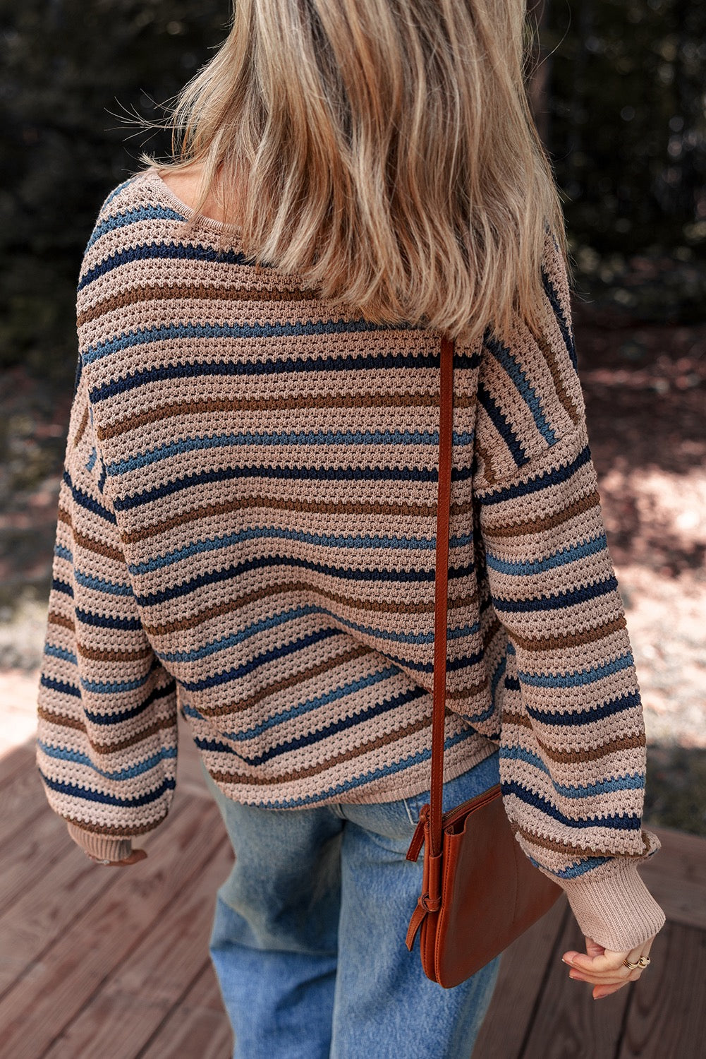 MULTICOLOR STRIPED KNITTED DROP SHOULDER ROUND NECK SWEATER