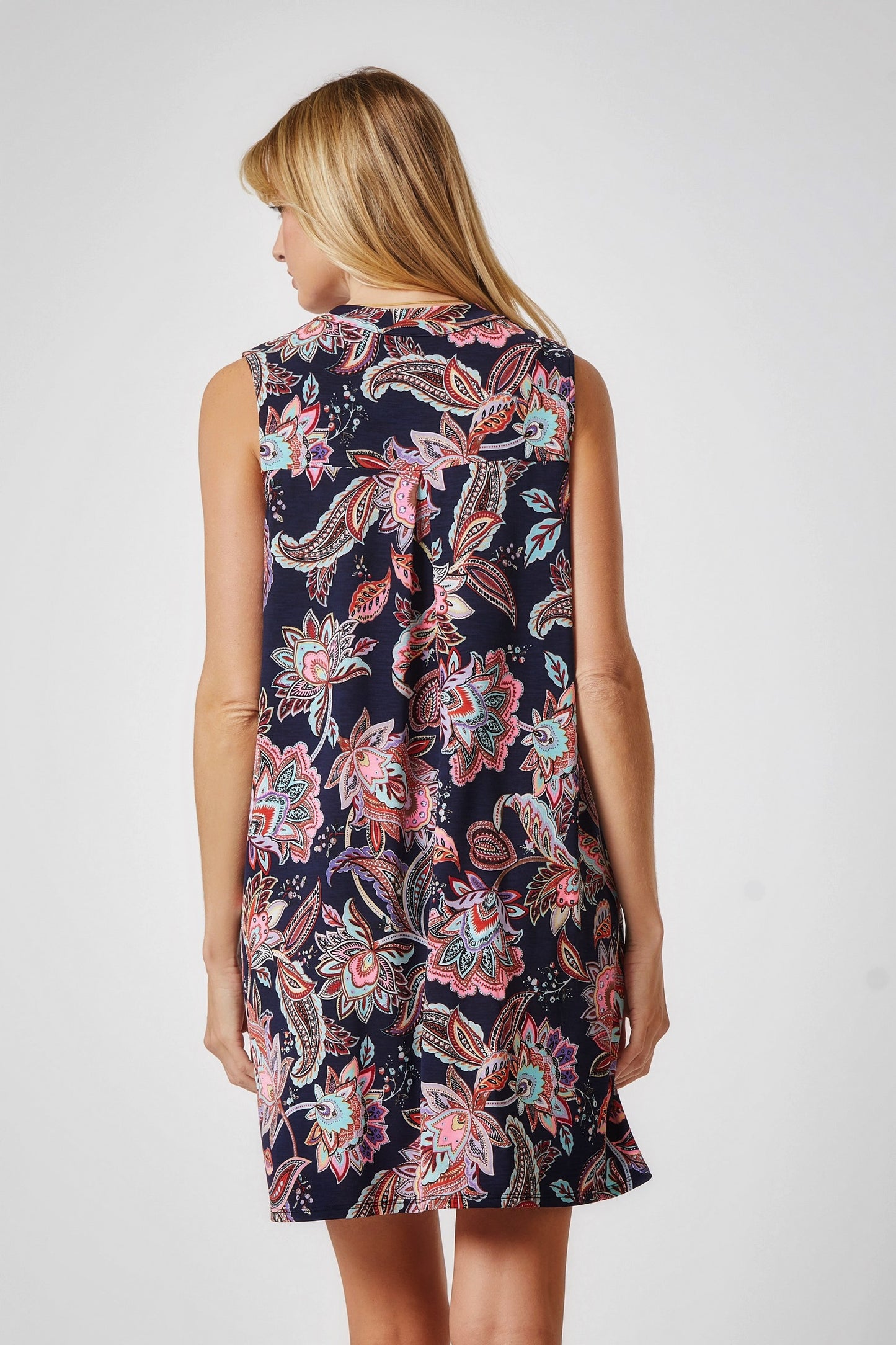 NAVY PAISLEY FLORAL TANK DRESS