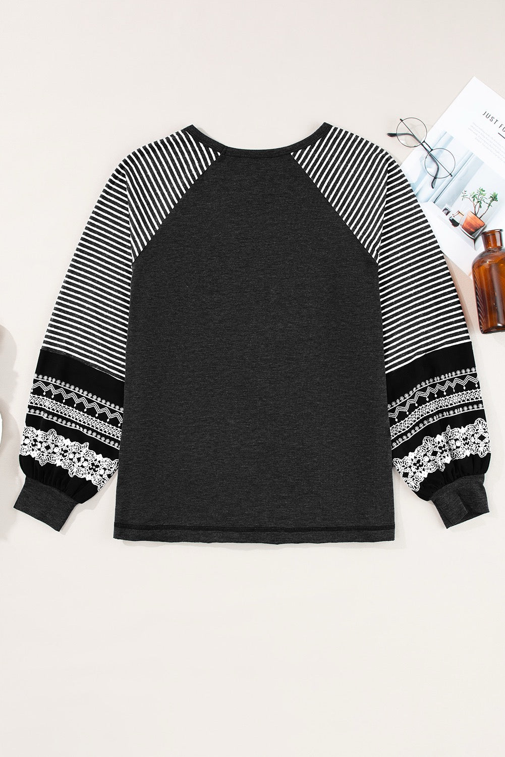 PREORDER BLACK RAGLAN STRIPED LOOSE SLEEVE TOP