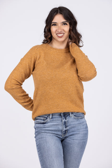 CARAMEL CREWNECK BRUSHED SWEATER