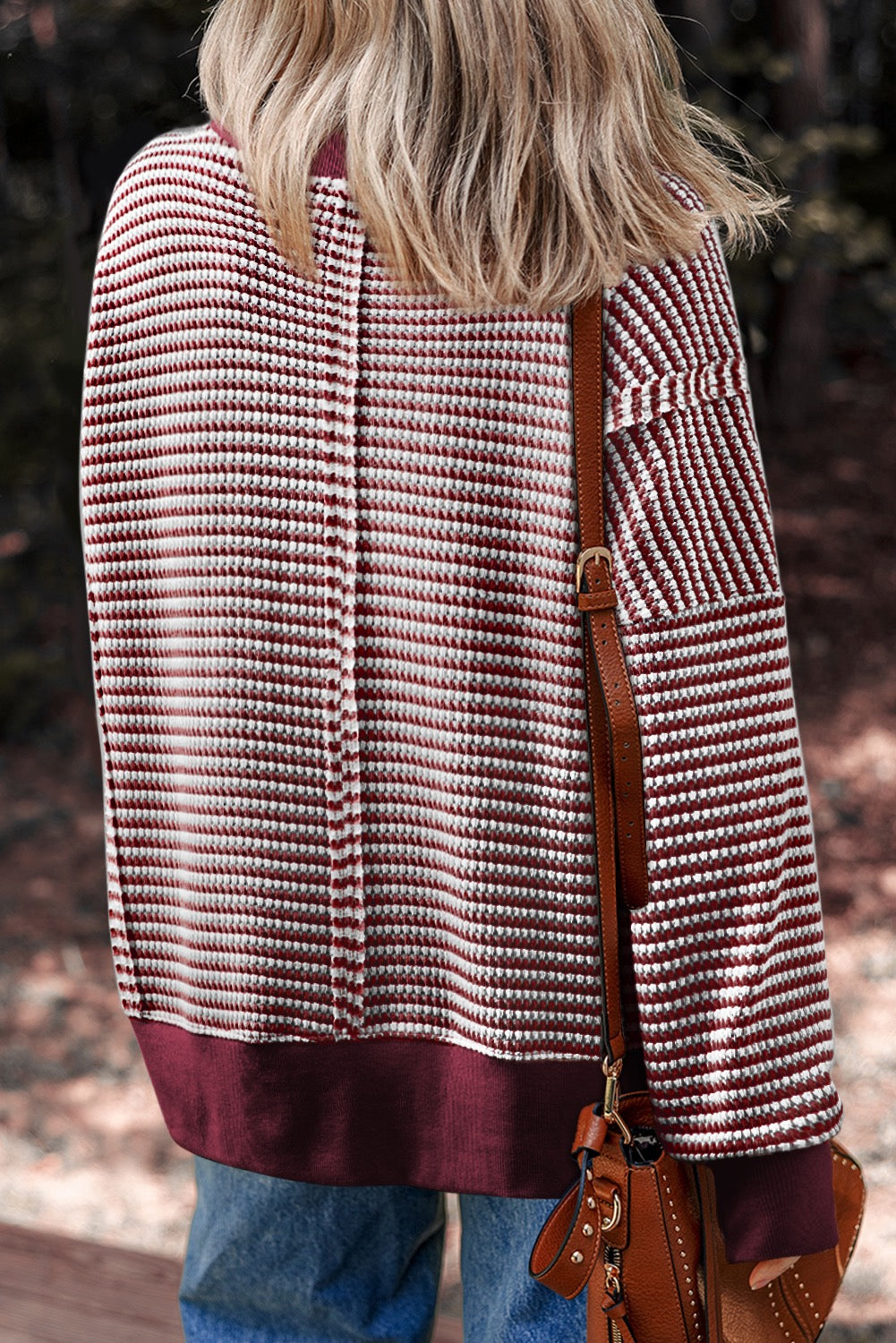 PREORDER BURGUNDY STRIPE DROP SHOULDER OVERSIZED TOP