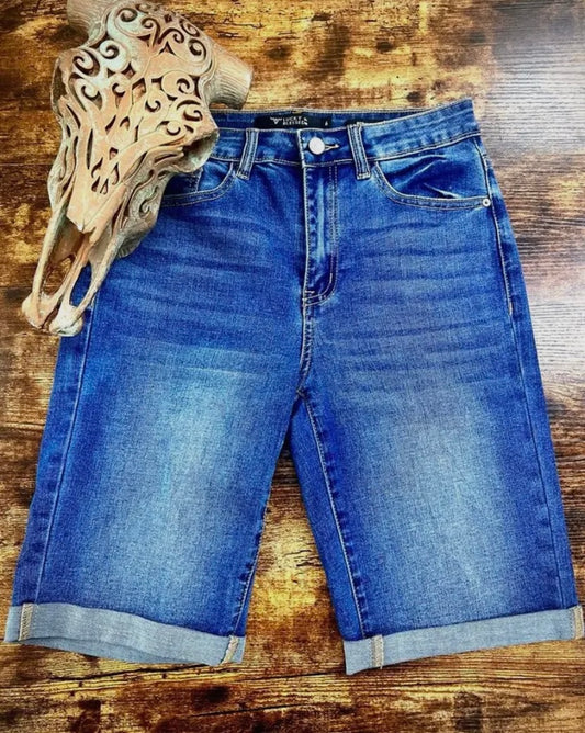 LUCKY & BLESSED MEDIUM WASH BERMUDA SHORTS