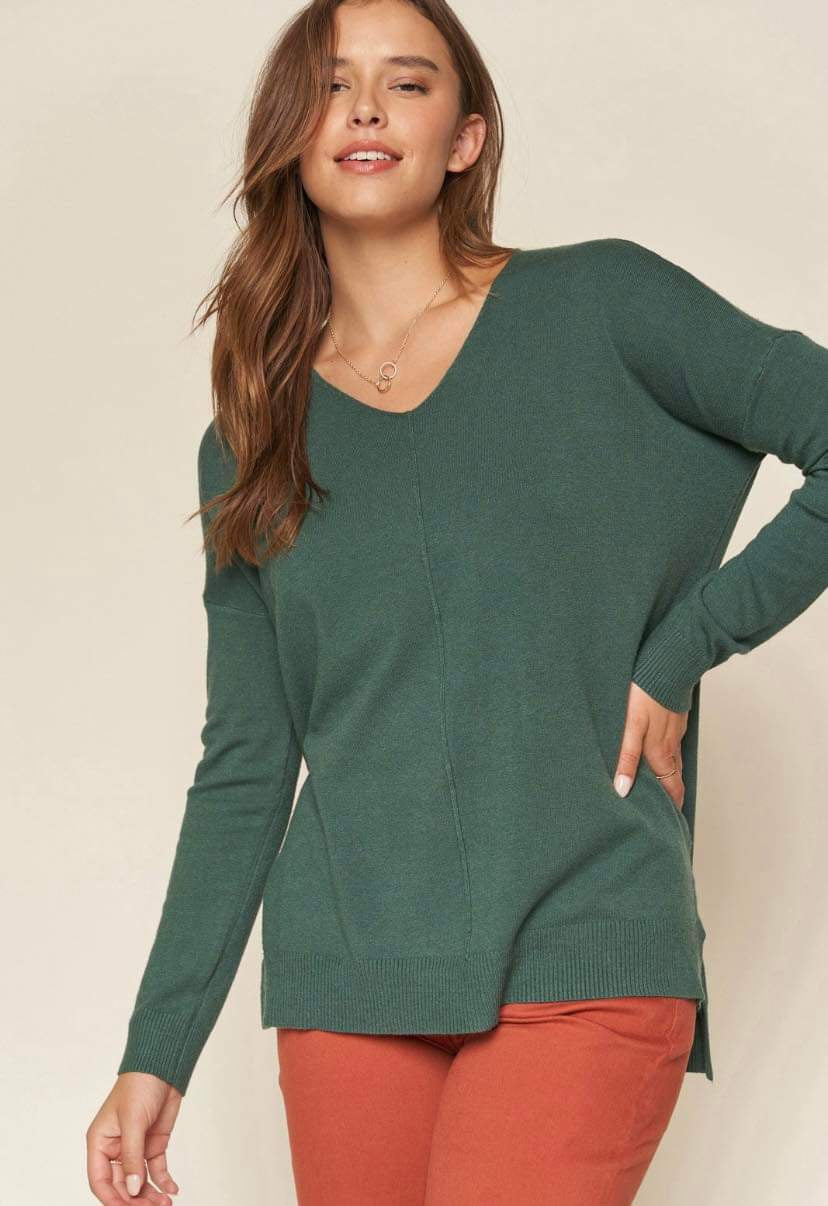 TREKKING GREEN SOFT TOUCH SEAM DETAIL SWEATER