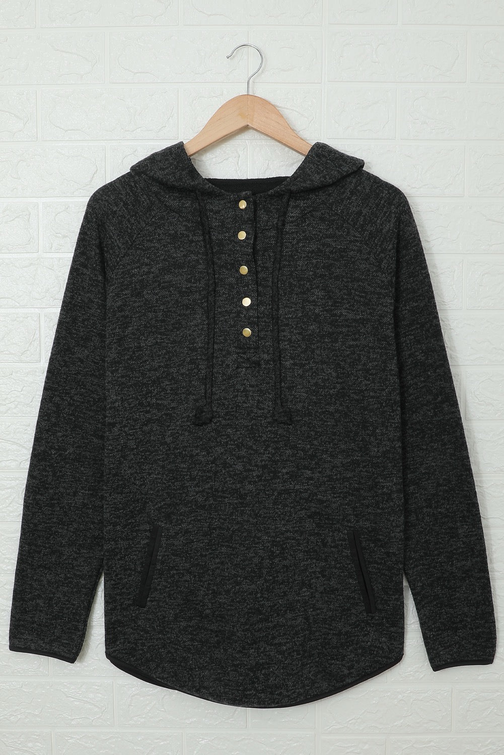 BLACK HEATHER SNAP BUTTON HOODED PULLOVER