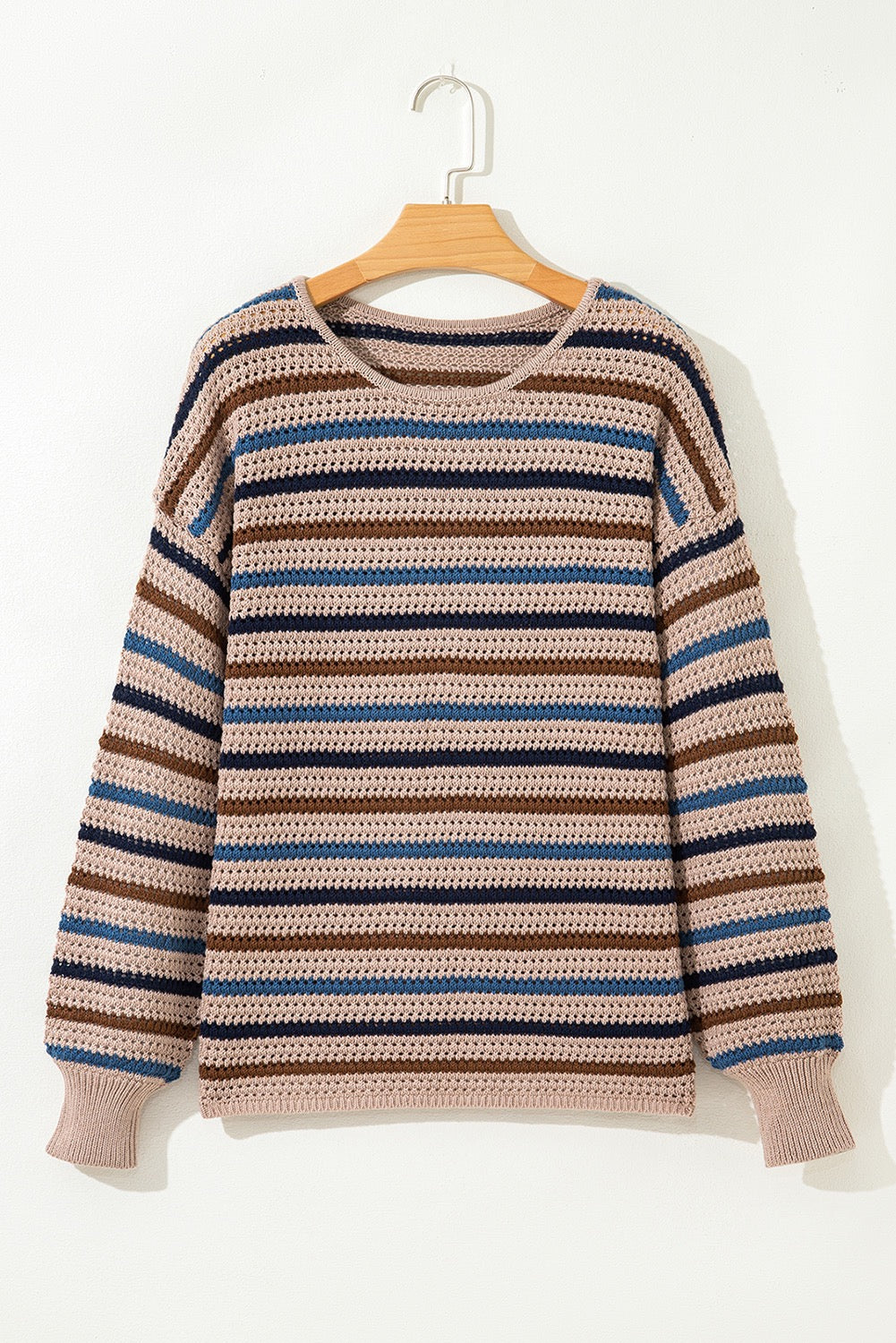 MULTICOLOR STRIPED KNITTED DROP SHOULDER ROUND NECK SWEATER