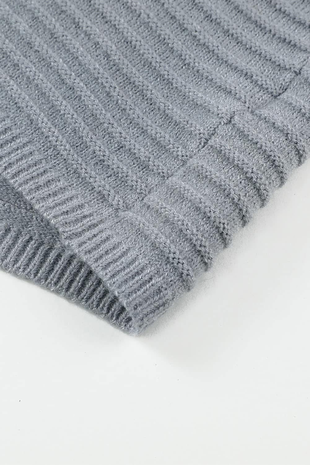 GREY HOODED STRETCHY KNIT CARDIGAN