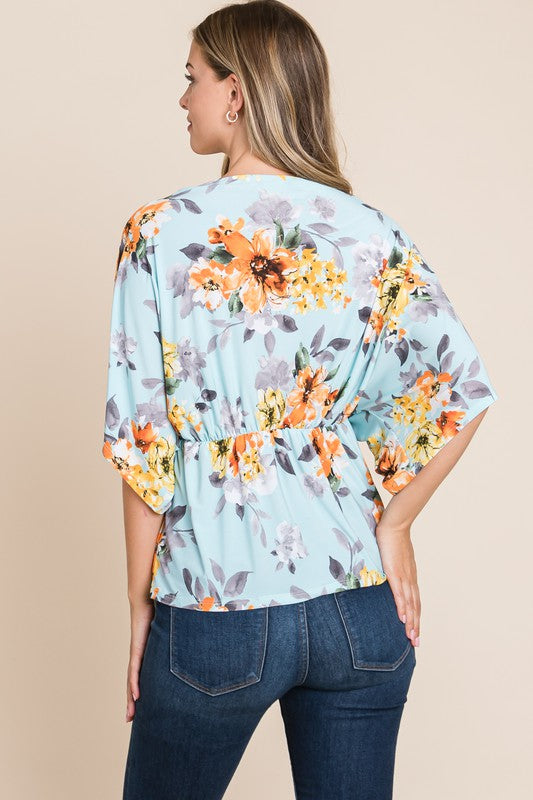 SKY BLUE FLORAL WRAP TUNIC