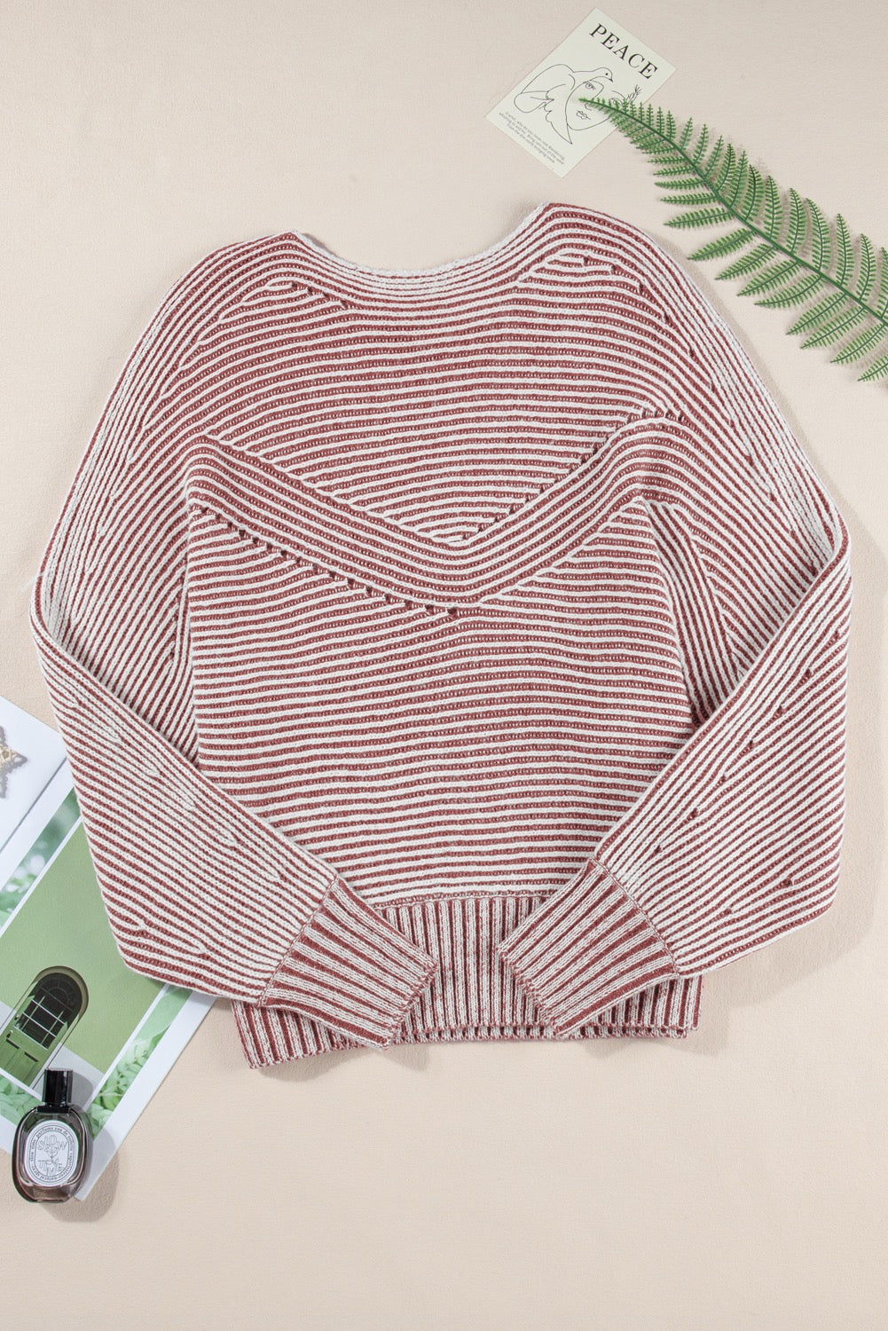 PREORDER RED DAHLIA STRIPED RIBBED KNIT BOATNECK BAGGY SWEATER