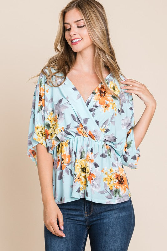 SKY BLUE FLORAL WRAP TUNIC