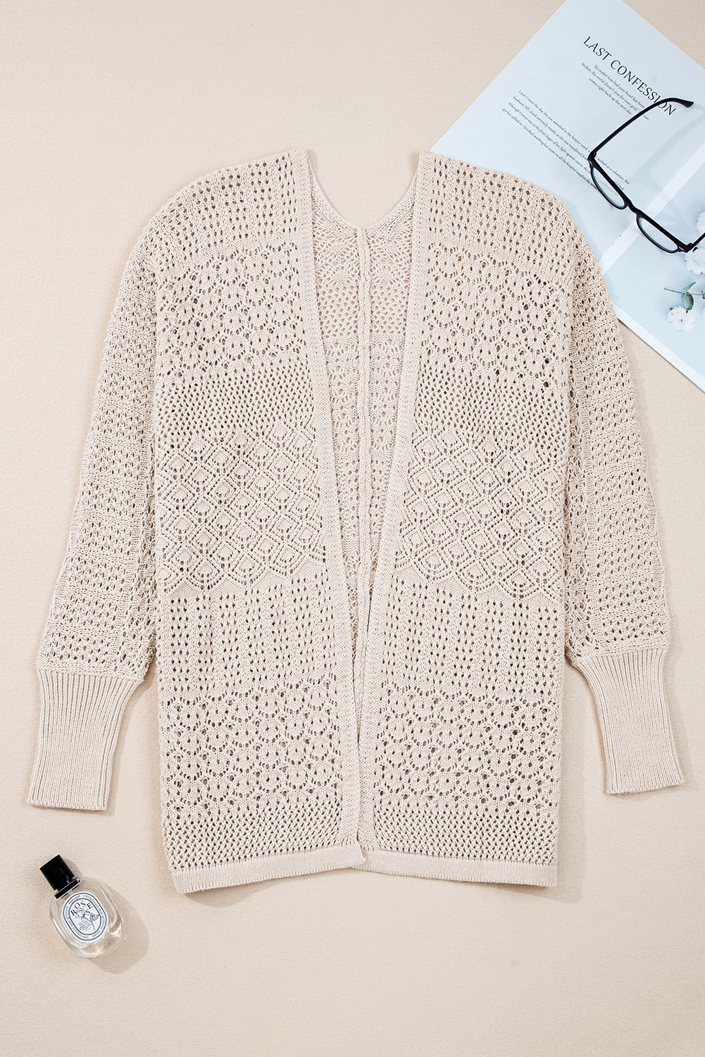 PREORDER CREAM MIXED PATTERN OPEN FRONT CARDIGAN