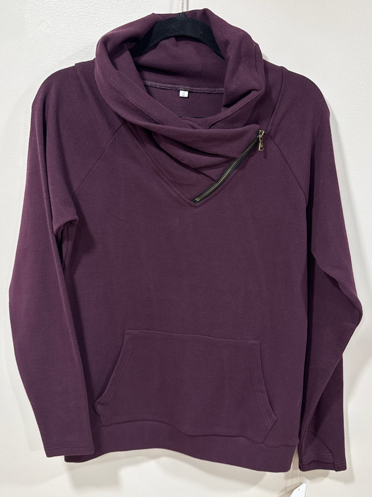 MICHELLE MAE PLUM ZIP COWLNECK SWEATSHIRT