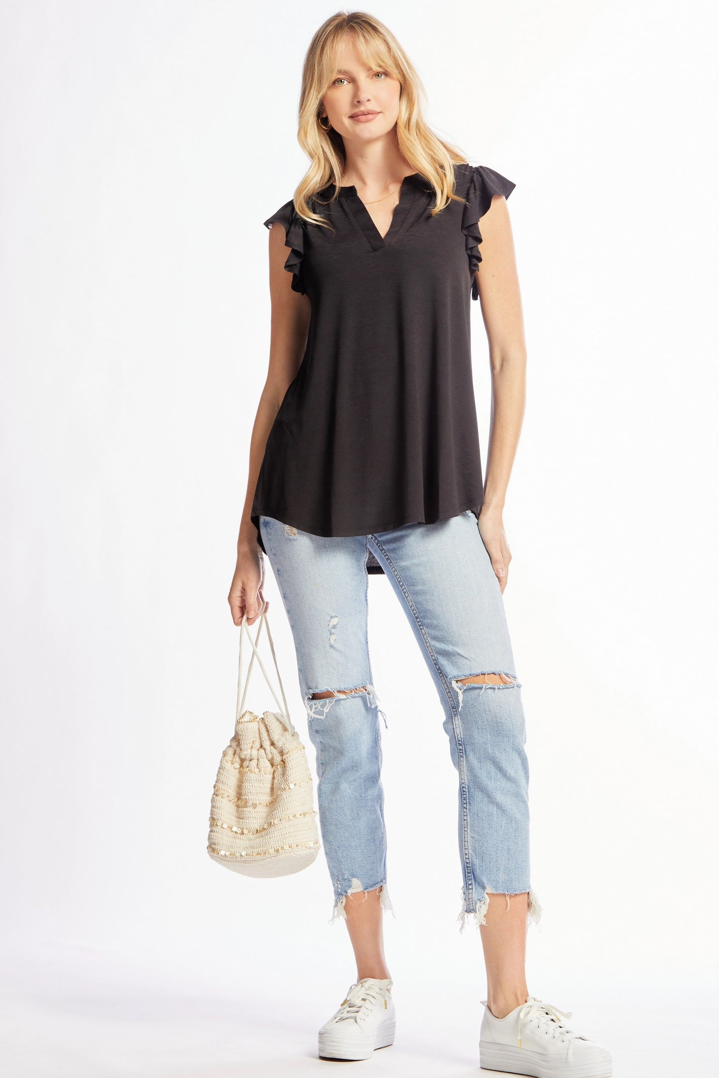 BLACK LIZZY FLUTTER SLEEVE TOP