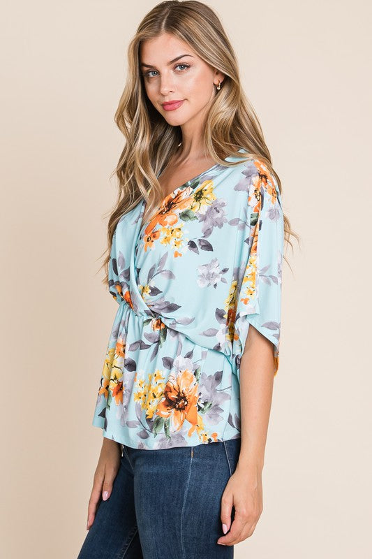 SKY BLUE FLORAL WRAP TUNIC