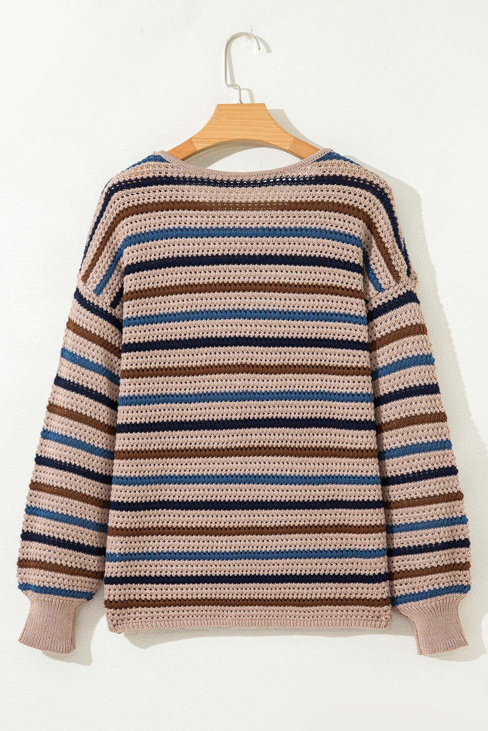 MULTICOLOR STRIPED KNITTED DROP SHOULDER ROUND NECK SWEATER