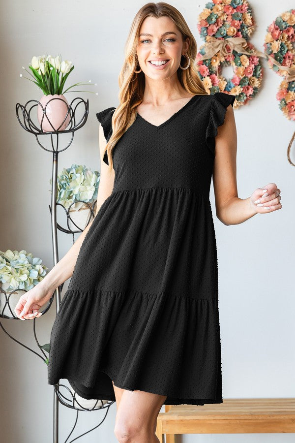 BLACK SWISS DOT TIERED DRESS