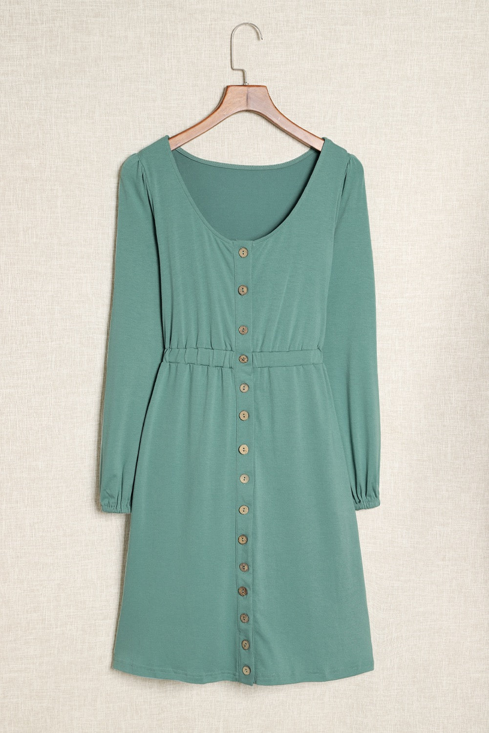 GREEN BUTTON DOWN LONG SLEEVE DRESS