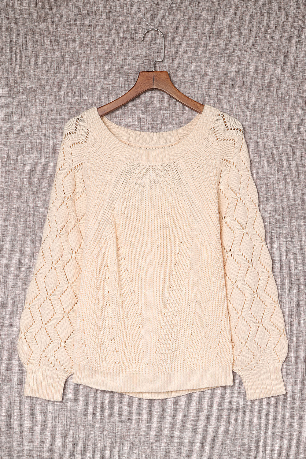 PREORDER BEIGE HOLLOW PUFF SLEEVE SWEATER
