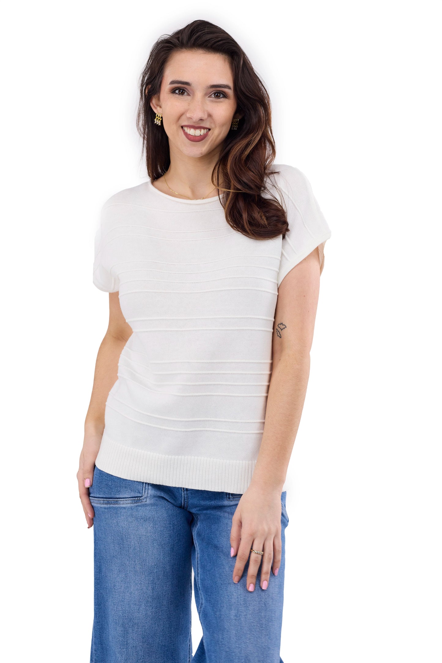 IVORY SHORT SLEEVE SWEATER