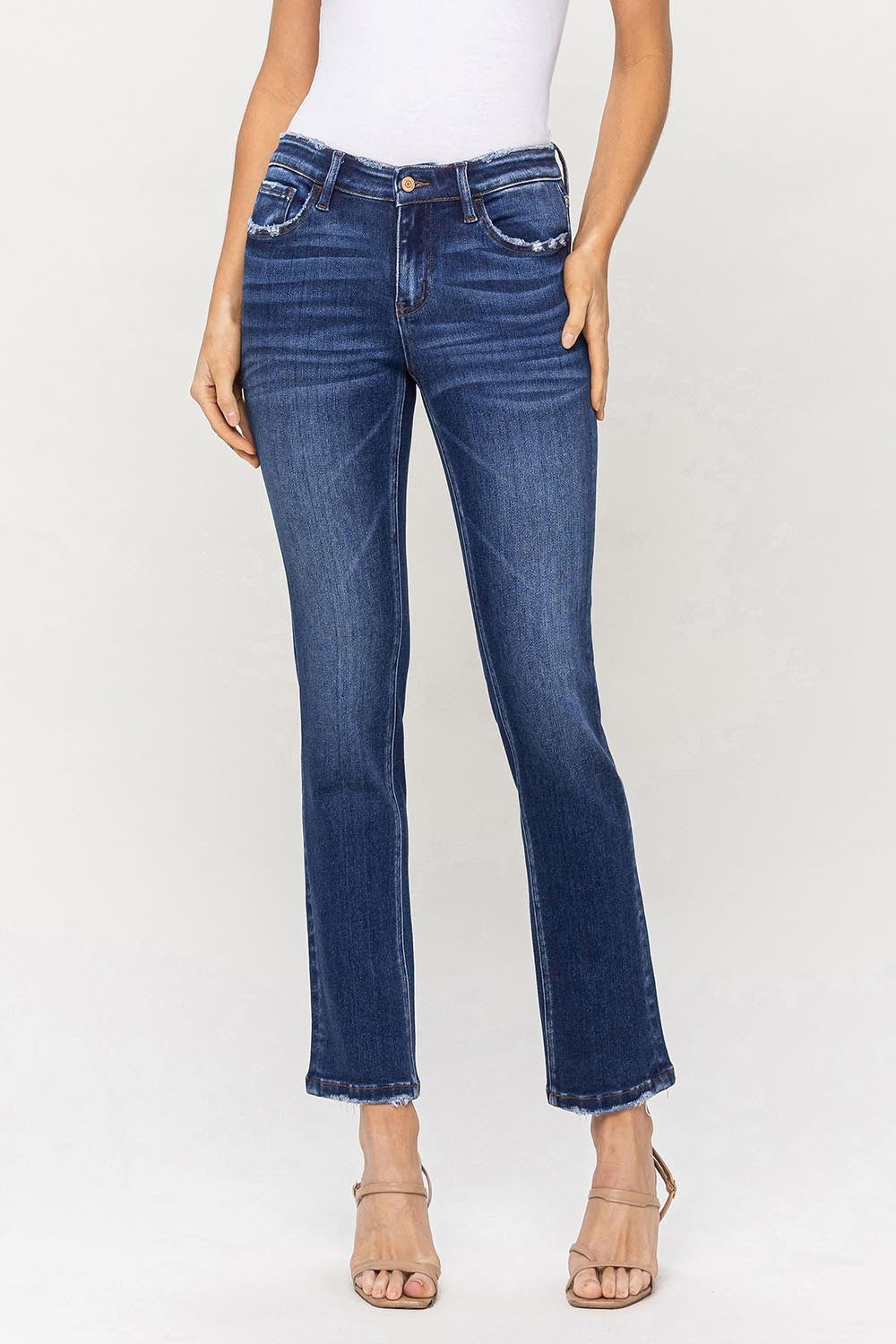 FLYING MONKEY MID-RISE ANKLE SLIM STRAIGHT DENIM