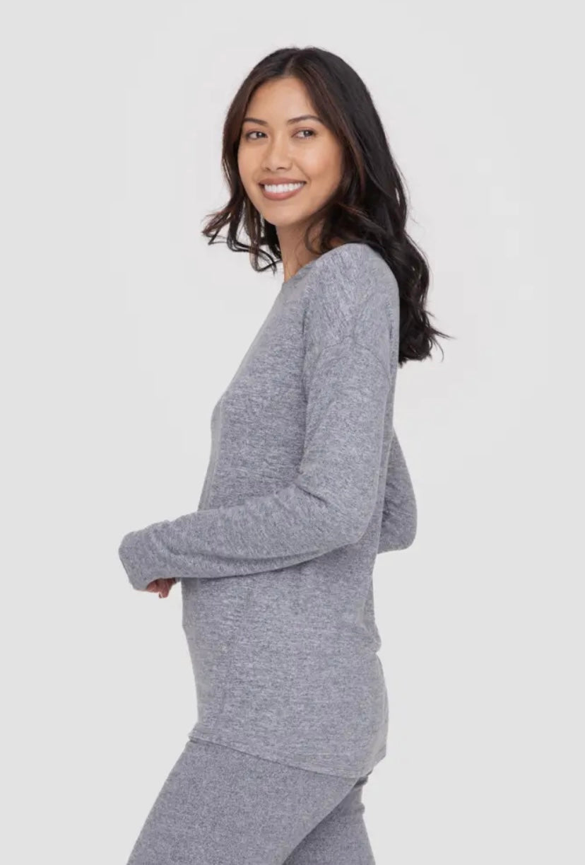 BRUSHED CREW NECK LONG SLEEVE TOP