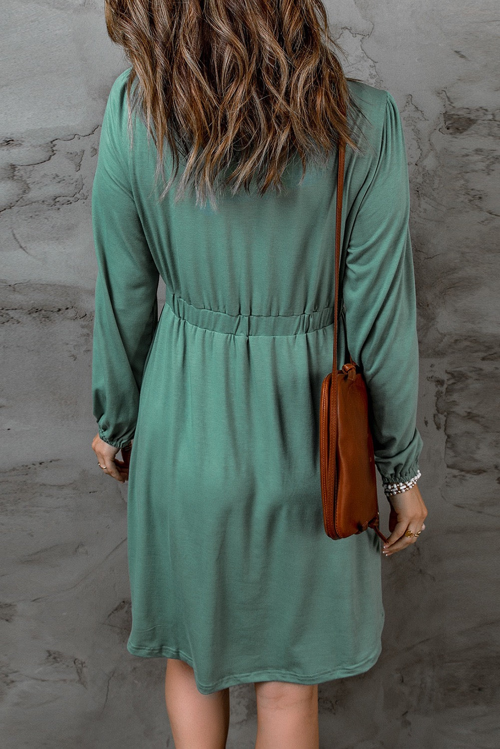 GREEN BUTTON DOWN LONG SLEEVE DRESS
