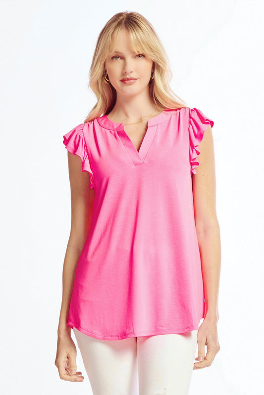 NEON PINK LIZZY FLUTTER SLEEVE TOP