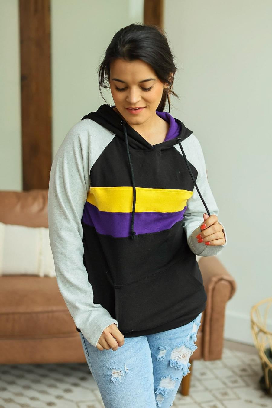 MICHELLE MAE PURPLE/YELLOW/BLACK PULLOVER HOODIE