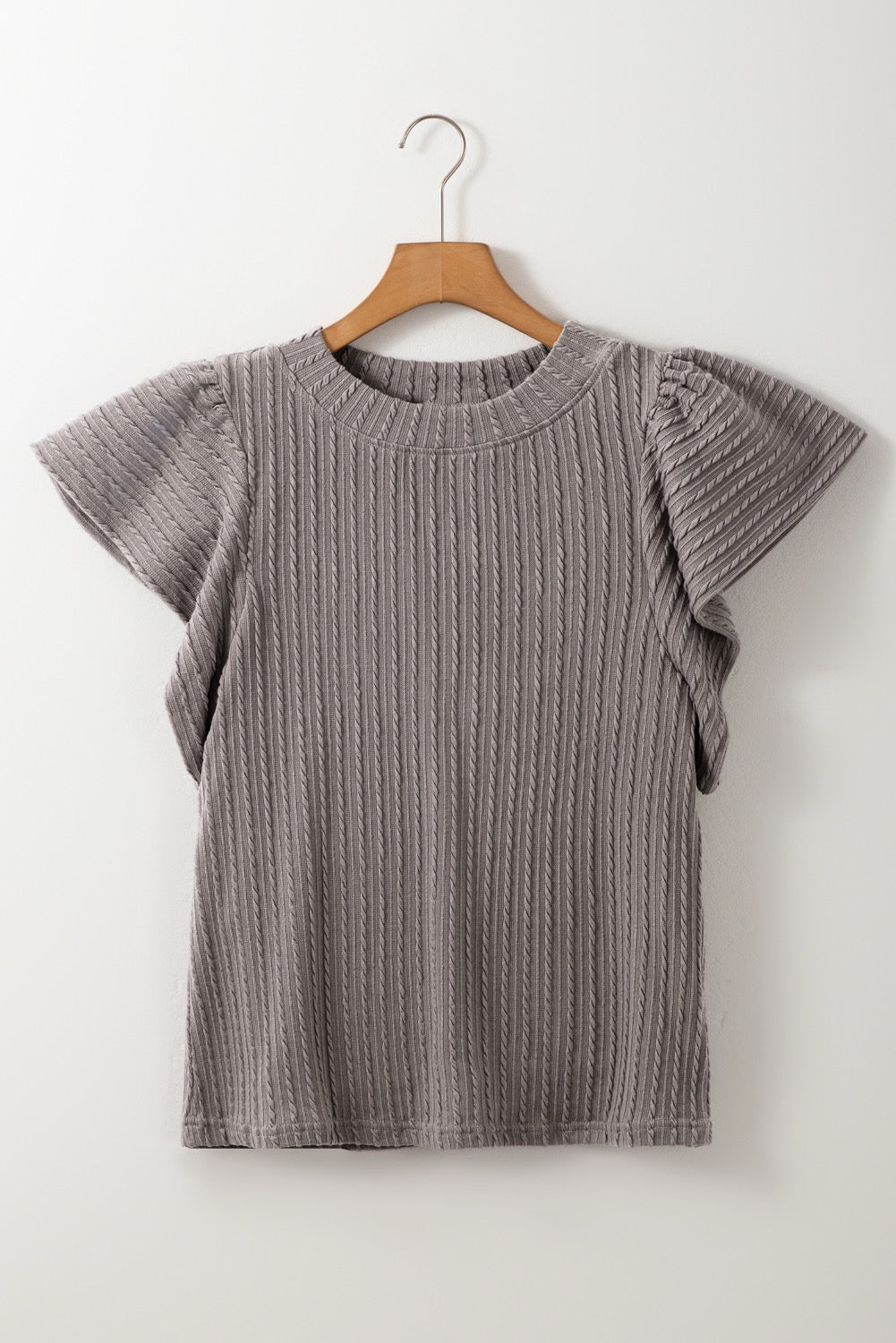 SLEET TEXTURED FLUTTER SLEEVE TOP