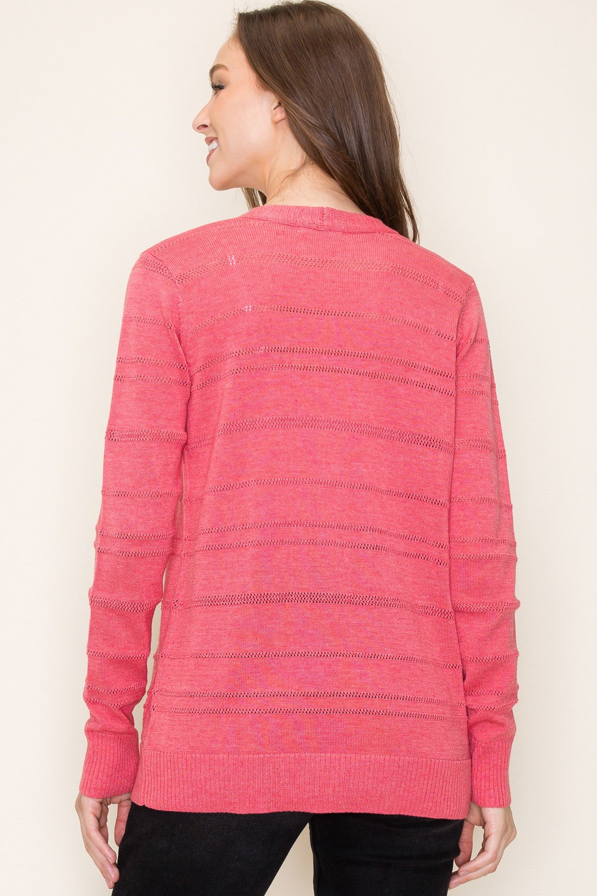 ROSE POINTELLE STRIPED OPEN FRONT CARDIGAN